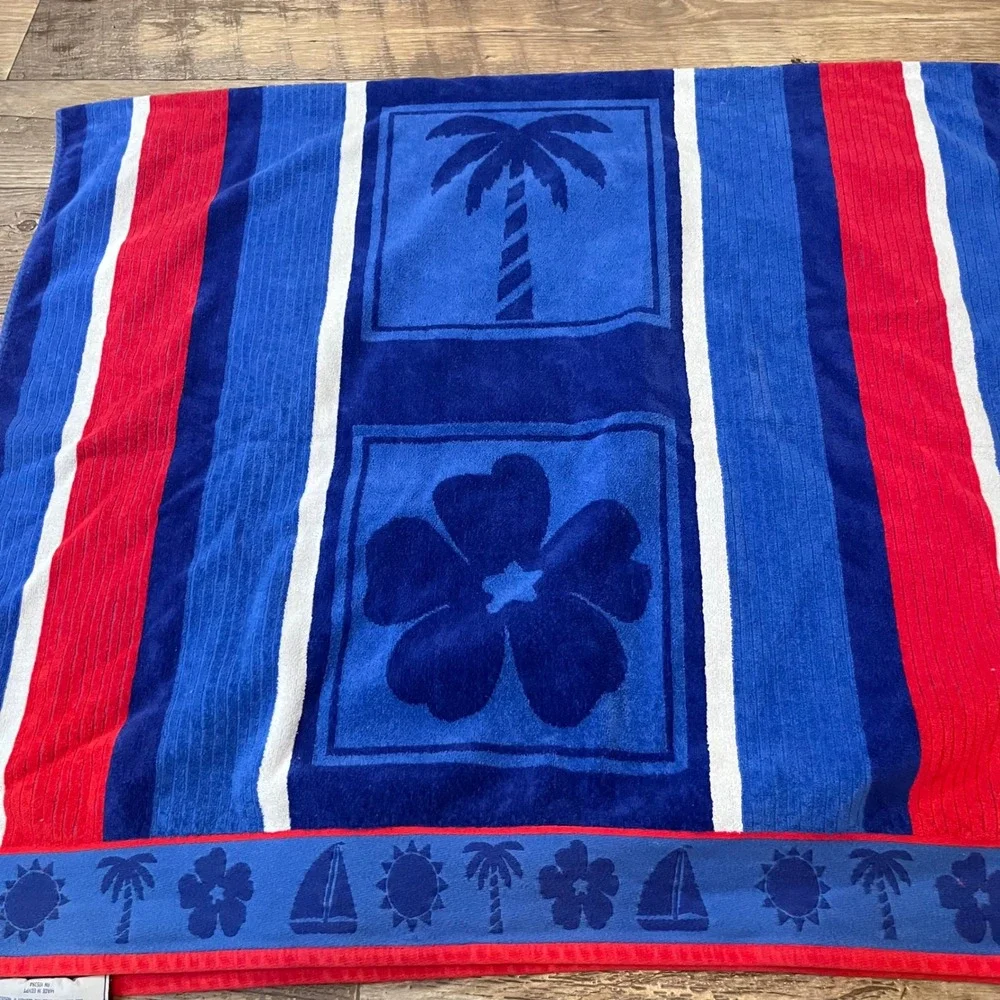 Egyptian Cotton Oversized Beach Towel Blue Red Nautical Sun Sailboat 33x64